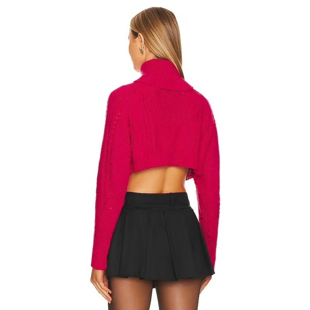 For Love & Lemons Vera Cropped Turtleneck Sweater Pink Heart Cutout XS NEW - Picture 3 of 7